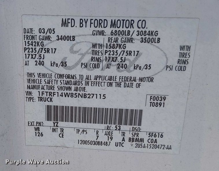 image for item ED4307 2005 Ford F150 pickup truck