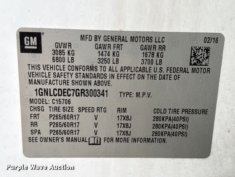 image for item ED5823 2016 Chevrolet Tahoe Police SUV