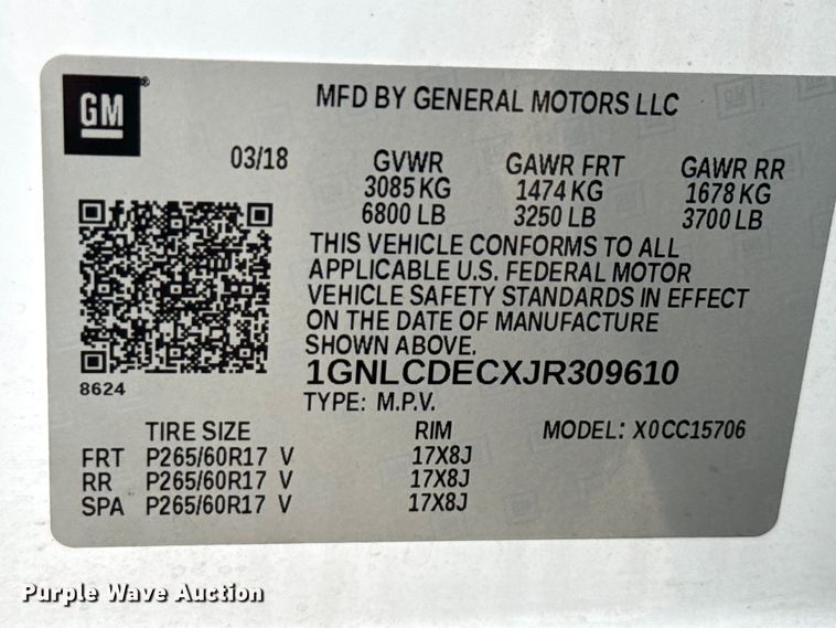 image for item ED5825 2018 Chevrolet Tahoe Police SUV