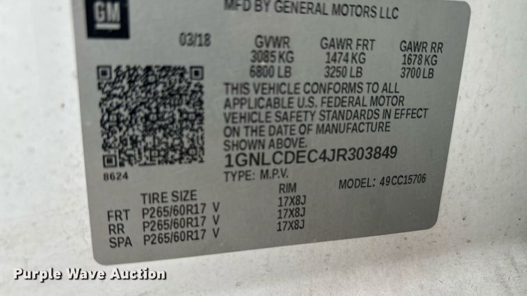 image for item ED5830 2018 Chevrolet Tahoe Police SUV