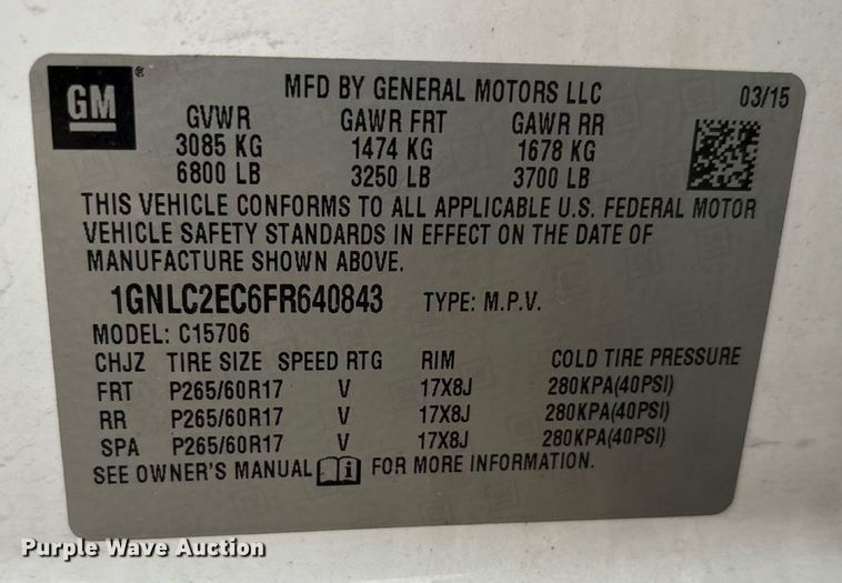 image for item ED5831 2015 Chevrolet Tahoe Police SUV