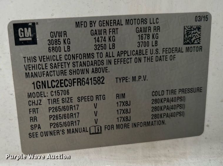 image for item ED5832 2015 Chevrolet Tahoe Police SUV