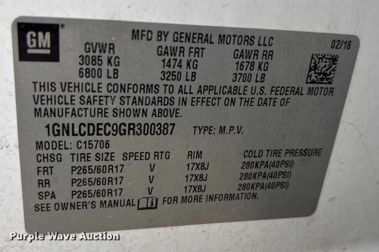 image for item ED5833 2016 Chevrolet Tahoe Police SUV