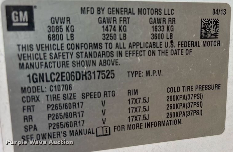 image for item ED5834 2013 Chevrolet Tahoe Police SUV