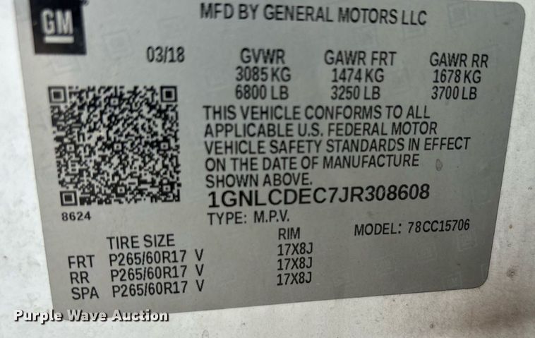 image for item ED5836 2018 Chevrolet Tahoe Police SUV