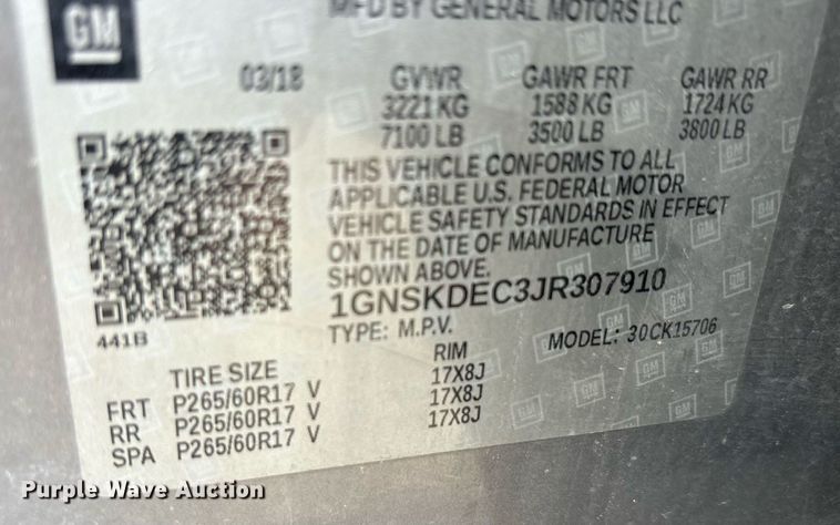 image for item ED5838 2018 Chevrolet Tahoe Police SUV