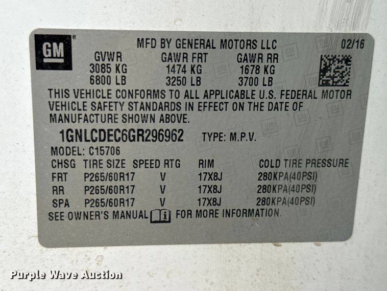 image for item ED5840 2016 Chevrolet Tahoe Police SUV