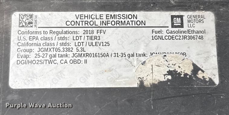 image for item ED5841 2018 Chevrolet Tahoe Police SUV