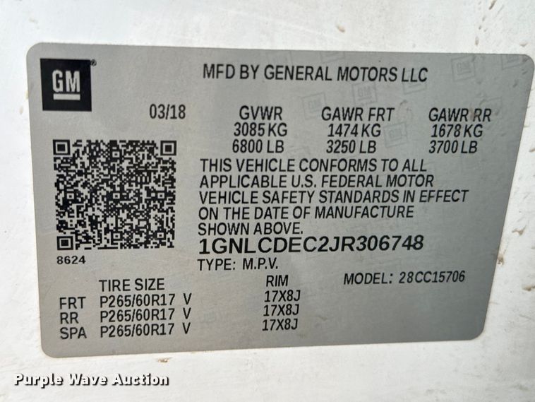 image for item ED5841 2018 Chevrolet Tahoe Police SUV