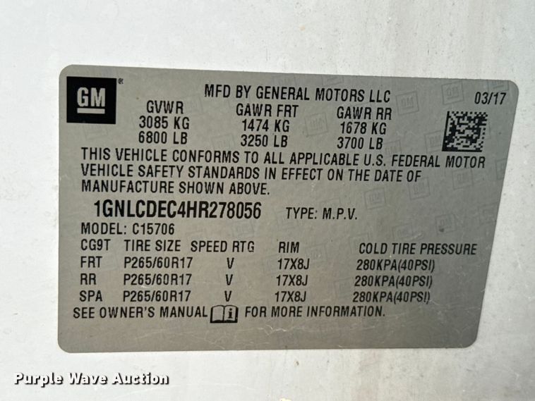 image for item ED5842 2017 Chevrolet Tahoe Police SUV