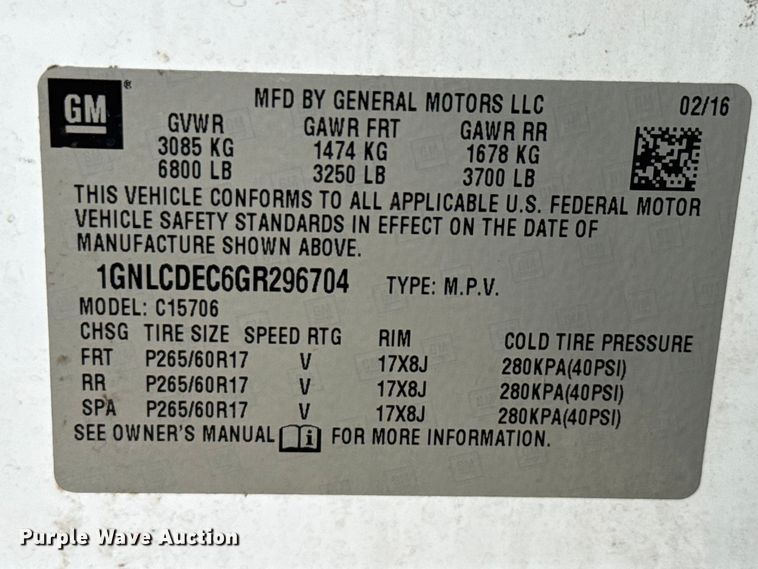 image for item ED5843 2016 Chevrolet Tahoe Police SUV