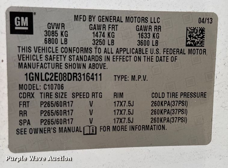 image for item ED5844 2013 Chevrolet Tahoe Police SUV