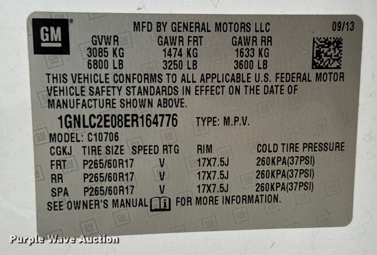 image for item ED5846 2014 Chevrolet Tahoe Police SUV