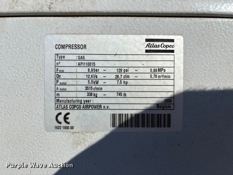 image for item EE4171 (2) 2009 Atlas Copco GA5FF air compressors