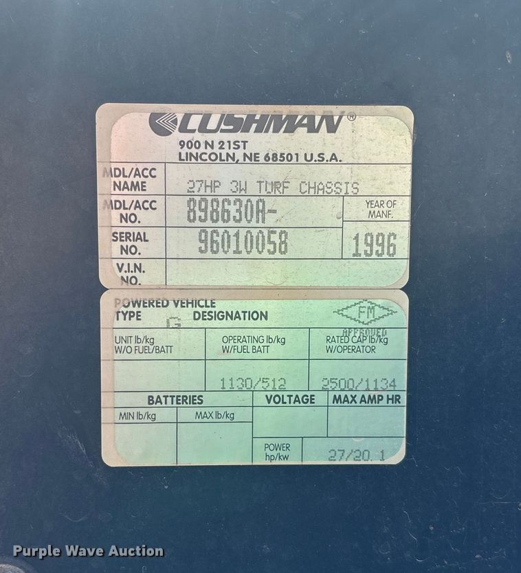 image for item EE4189 1996 Cushman 3W Turf UTV utility vehicle