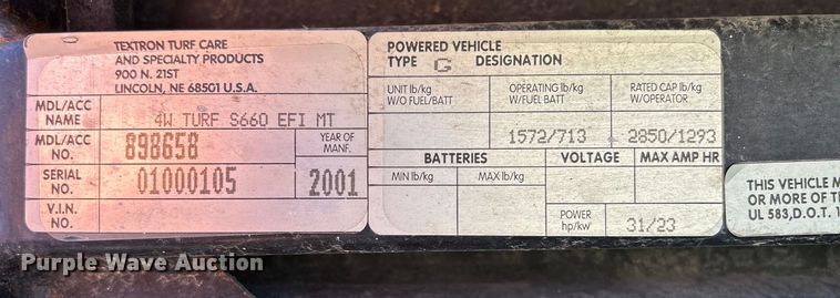 image for item EE4191 2001 Cushman Turf Truckster utility vehicle