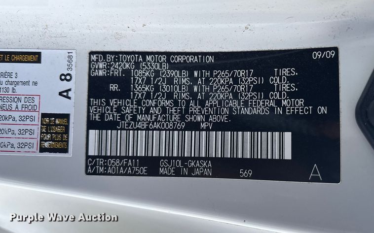 image for item EE4199 2010 Toyota FJ Cruiser SUV