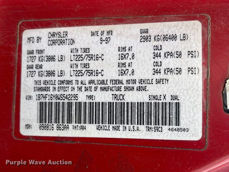 image for item EJ7692 1998 Dodge Ram 1500 pickup truck