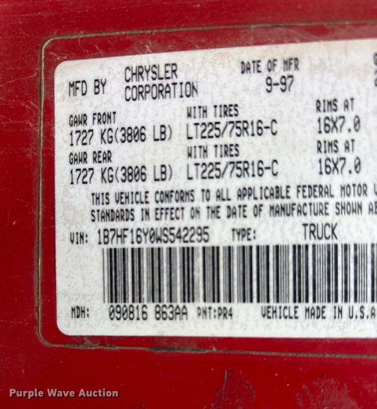 image for item EJ7692 1998 Dodge Ram 1500 pickup truck