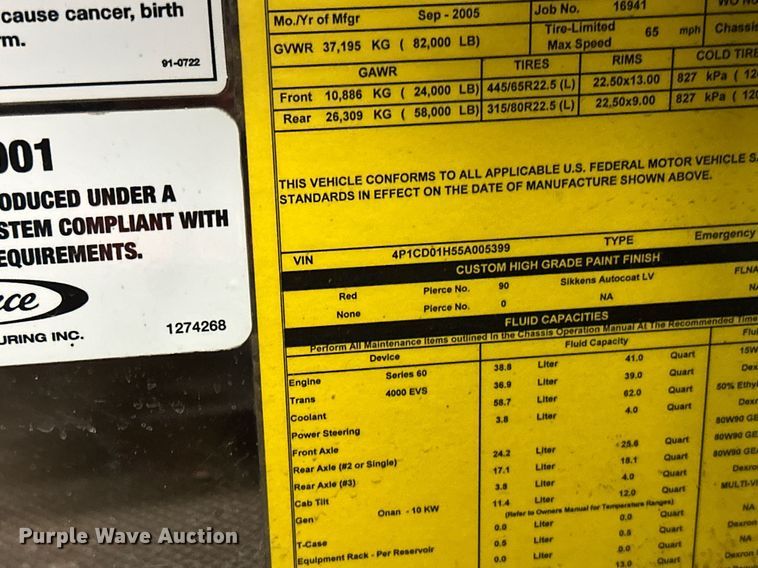 image for item EL0031 2005 Pierce Dash aerial platform fire truck