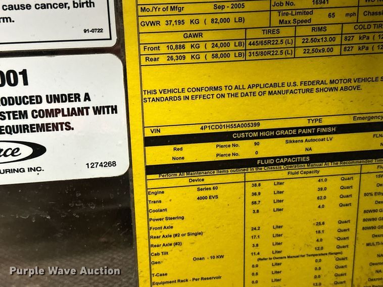 image for item EL0031 2005 Pierce Dash aerial platform fire truck