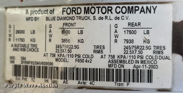 image for item EM8176 2004 Ford F650 Super Duty XL dump truck