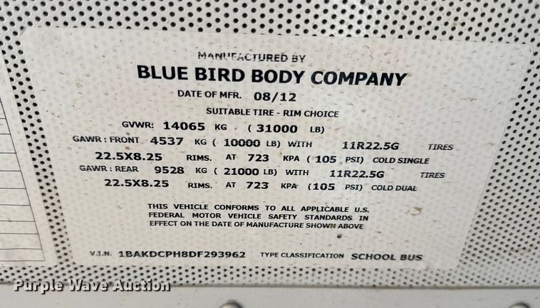 image for item EN0570 2013 Blue Bird Vision school bus