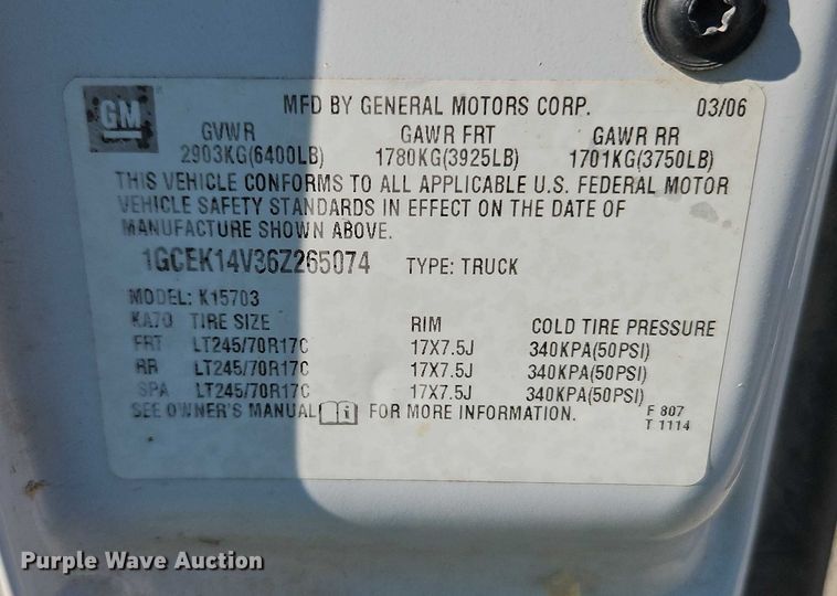 image for item EO4730 2006 Chevrolet Silverado 1500 pickup truck