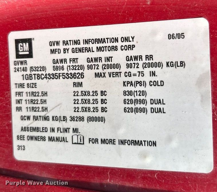 image for item ET3374 2005 Chevrolet C8500 dump truck