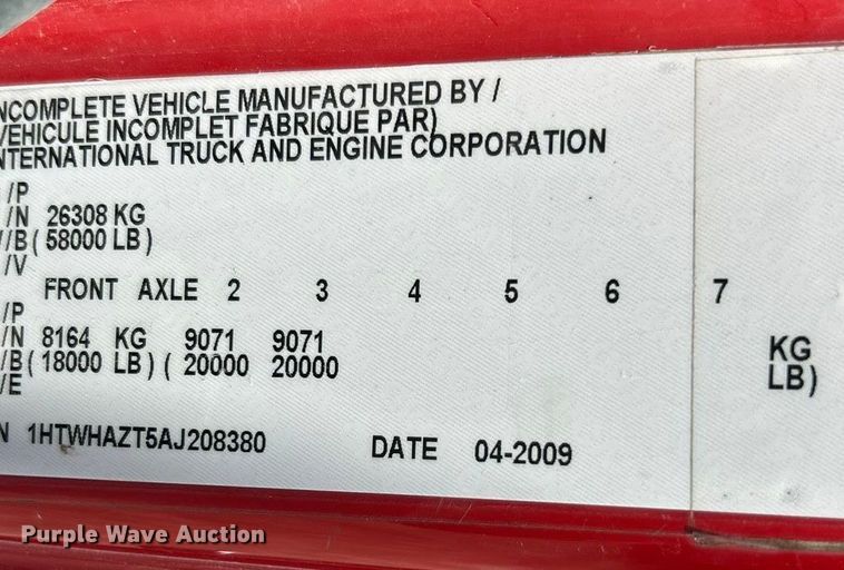 image for item ET3375 2010 International SF525 dump truck