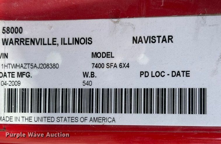 image for item ET3375 2010 International SF525 dump truck