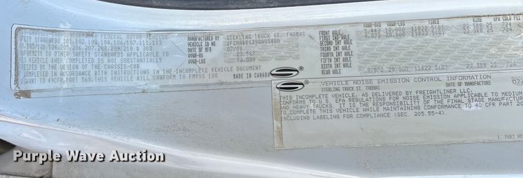 image for item ET7107 2009 Sterling L8500 dump truck