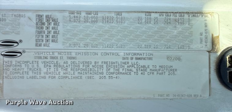 image for item ET7107 2009 Sterling L8500 dump truck