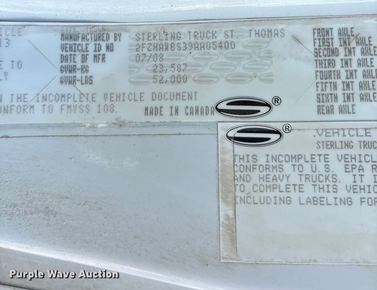 image for item ET7107 2009 Sterling L8500 dump truck