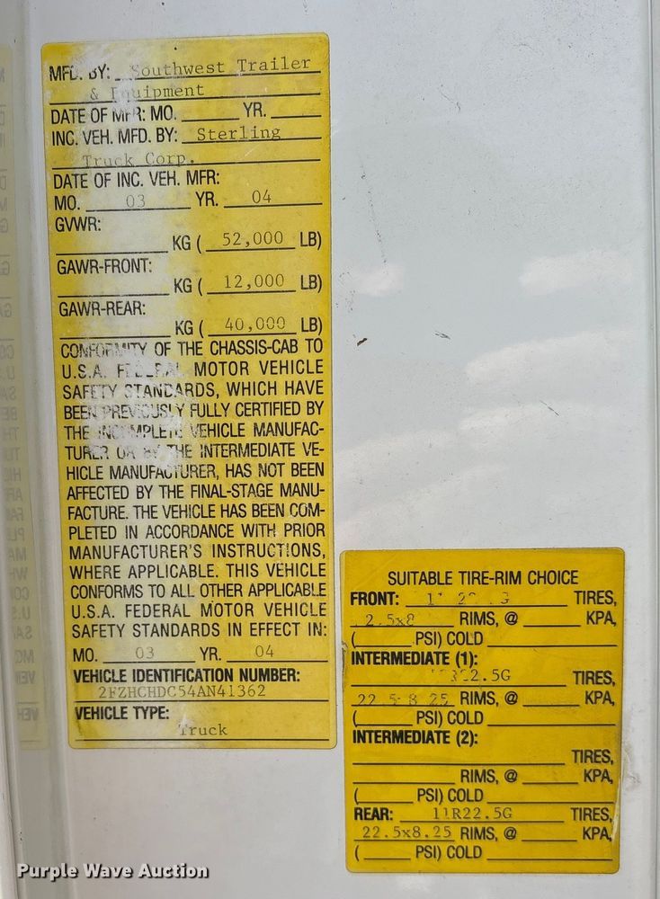 image for item ET7108 2004 Sterling  Acterra dump truck