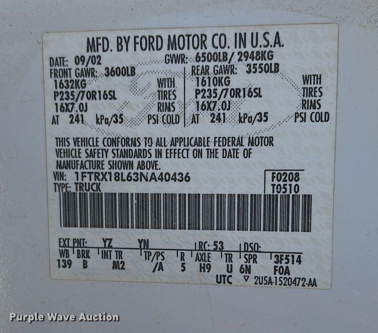 image for item ET7120 2003 Ford F150 SuperCab pickup truck