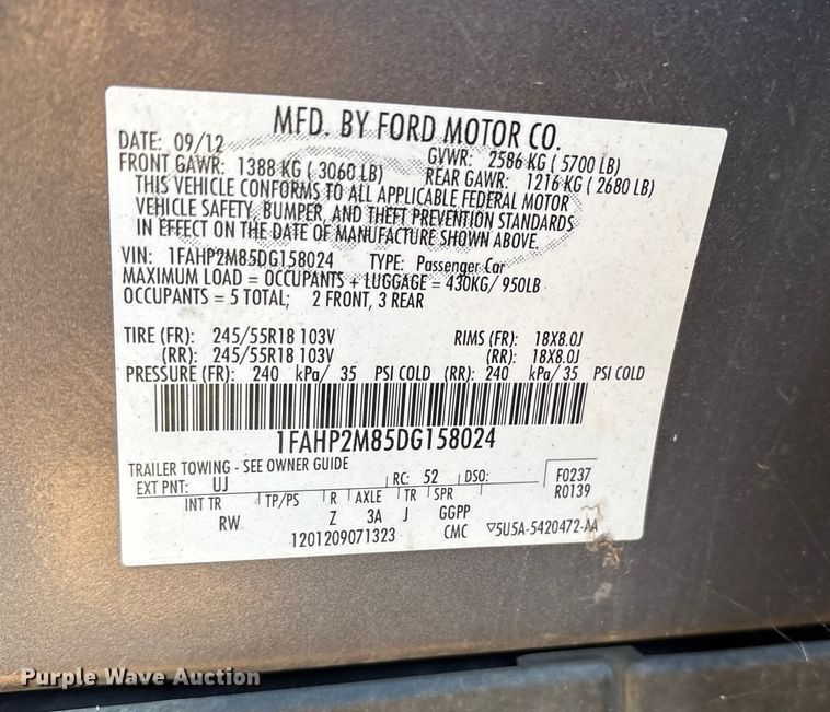 image for item ET7154 2013 Ford Taurus Police Interceptor 