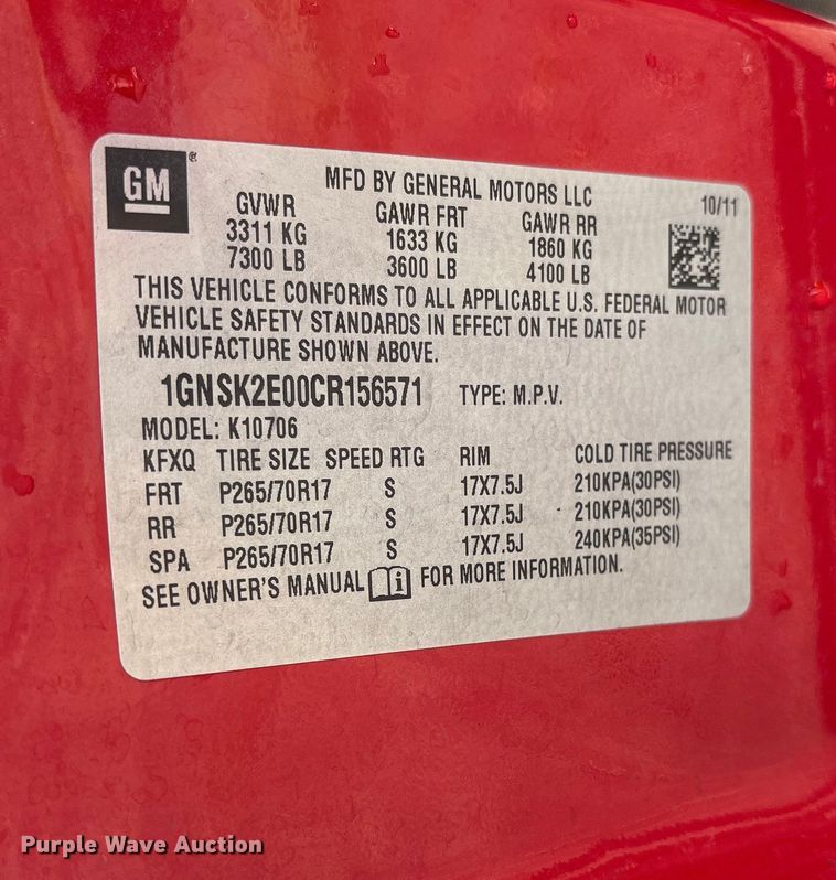 image for item ET7158 2012 Chevrolet Tahoe Police SUV