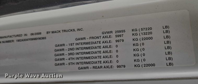 image for item EU3867 2009 Mack Granite dump truck