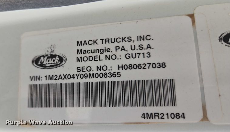 image for item EU3867 2009 Mack Granite dump truck