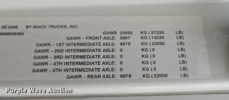 image for item EU3868 2009 Mack Granite dump truck