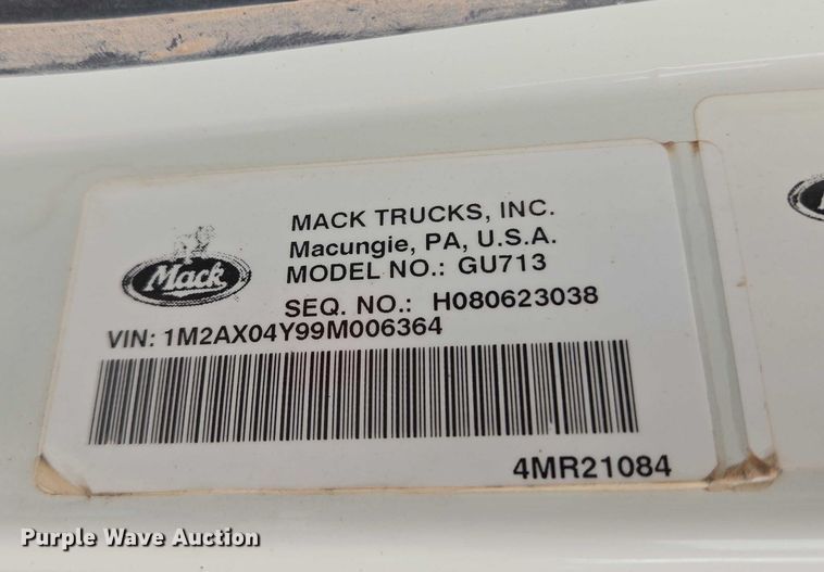 image for item EU3868 2009 Mack Granite dump truck