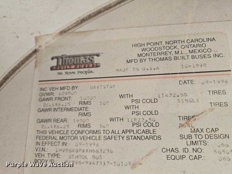 image for item EU3918 1999 International 3800 school bus