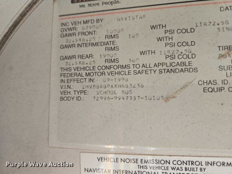 image for item EU3918 1999 International 3800 school bus