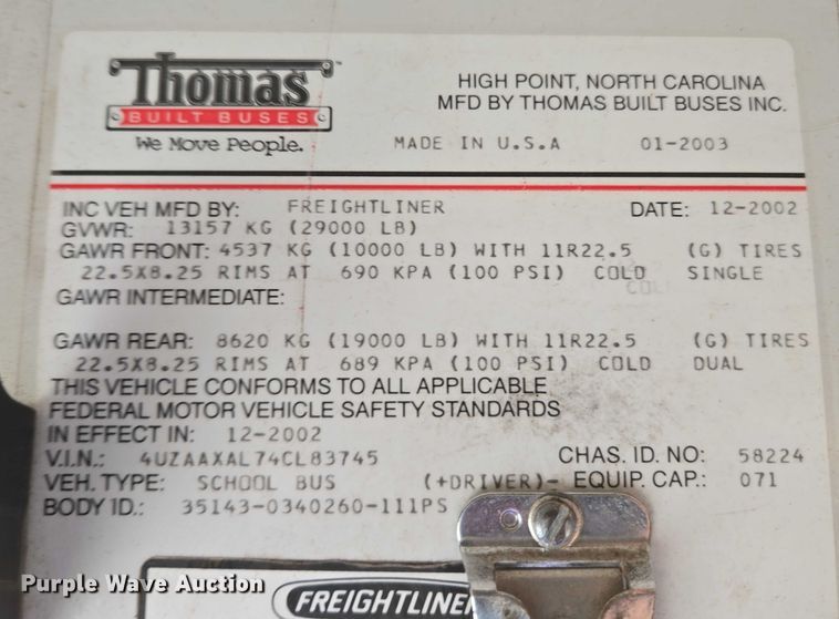 image for item EU3919 2004 Freightliner FS65  school bus