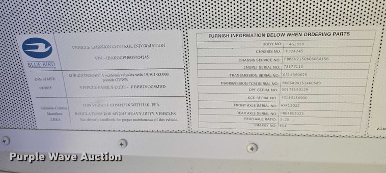 image for item EU3927 2016 Blue Bird Vision school bus