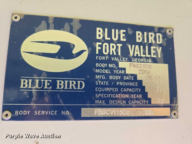 image for item EU3927 2016 Blue Bird Vision school bus