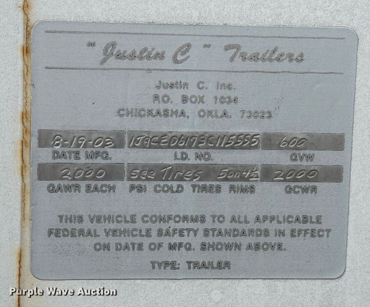 image for item EU5049 2003 Justin C Trailers enclosed cargo trailer