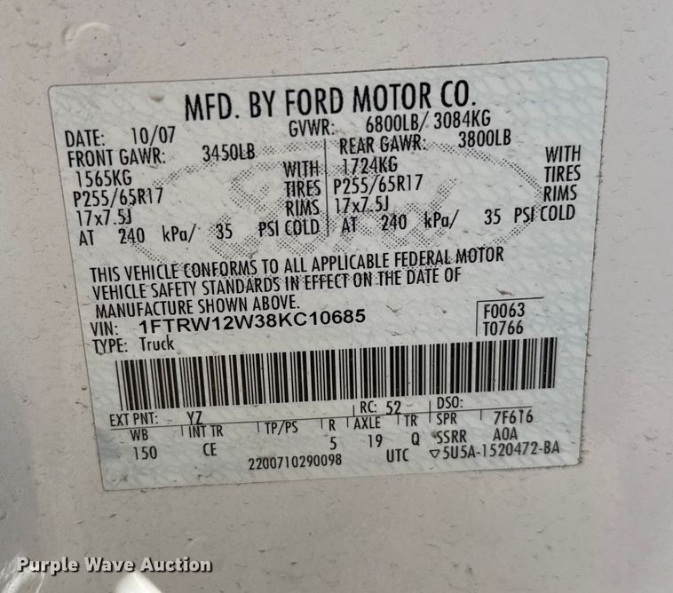 image for item EU5101 2008 Ford F150 SuperCrew pickup truck