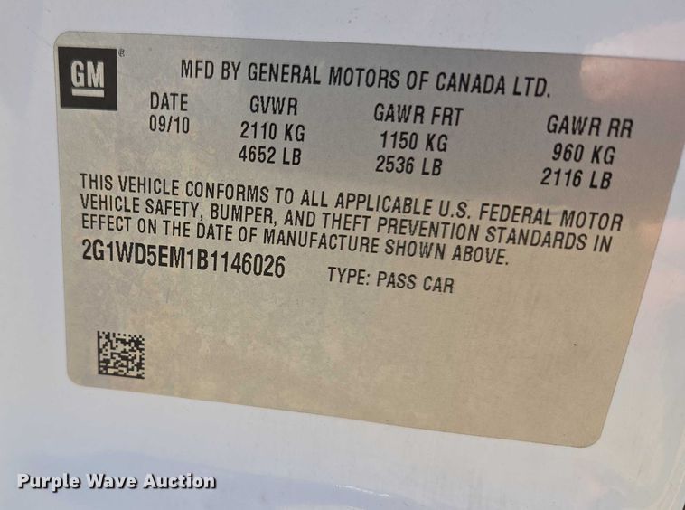 image for item EU5103 2011 Chevrolet Impala Police 